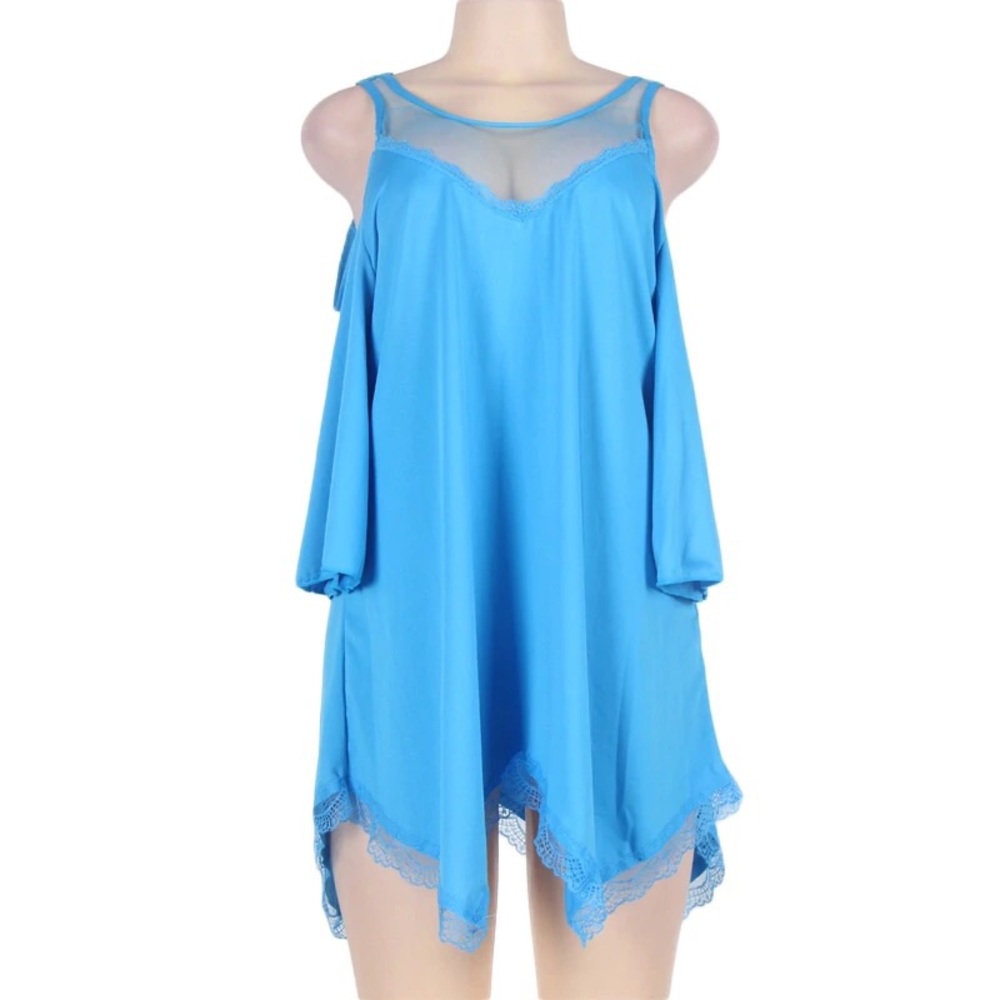Cold Shoulder Mesh Panel Short Sleeve Sleepwear